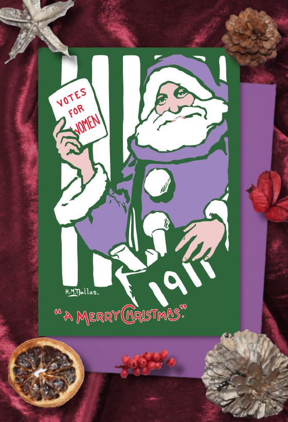 Purple Santa Votes for Women Christmas cards