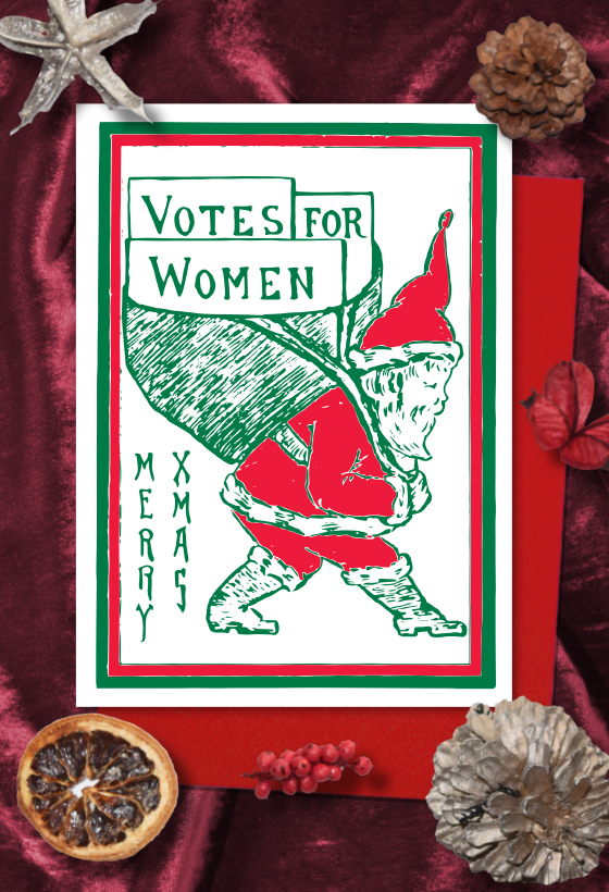 Red Santa Votes for Women Christmas cards